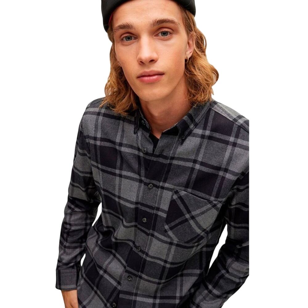 HUGO Ermann long sleeve plaid classic flannel button shirt glencheck Size M
